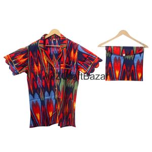 Conjunto de Pijama de Algodón 100% Puro, Lujoso, Elegante, Romántico, Clásico, para Vacaciones de Verano, con Estampado a Mano, Pantalones Cortos Tipo Canguro, Transpirable - Product Image 3