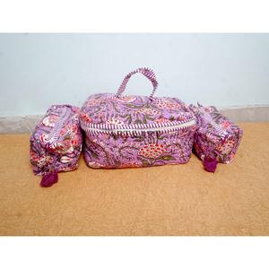 Juego de 3 neceseres acolchados de algodón indio con estampado, bolsa de aseo, estuche de maquillaje, neceser de viaje, bolsas y estuches para cosméticos - Product Image 1