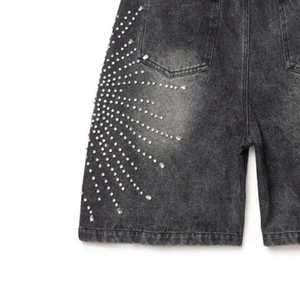 Nouvelle mode OEM à prix abordable pour hommes : Short en toile uni avec strass, style urbain, écologique, respirant, logo/couleurs personnalisables, haute qualité - Product Image 2