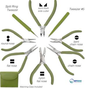 Stainless Steel Fashion Color <b>Pliers</b> <b>Set</b> Eight Slimline Tools Olive Clutch for Jewelry Making Necklaces Bracelets Earrings - Product Image 5