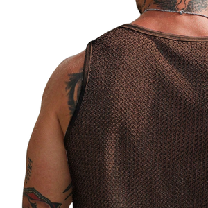Camiseta sin mangas de punto abierto 100% algodón para hombre, cuello redondo, transpirable, de secado rápido, informal, para verano, gimnasio, playa, vacaciones, moda - Product Image 4