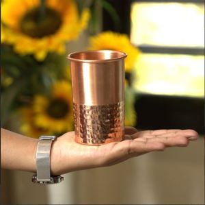 Pure Copper Double Wall Eco-Friendly Vintage Hammered Glass Lacquered Tumbler <b>Straw</b> Handle for Shine Protection Traditional Look - Product Image 4
