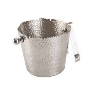 Luxury Hammered Stainless Steel Ice Bucket With Tong Double Wall Insulated Silver Wine Champagne Beer Bottle <b>Cooler</b> For Home Bar - Product Image 1