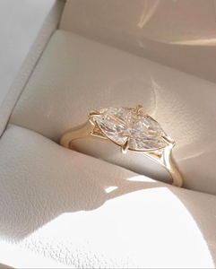 Bague de fiançailles solitaire en or massif 14 carats avec moissanite taille marquise de luxe, bijoux fins minimalistes, vente en gros - Product Image 3