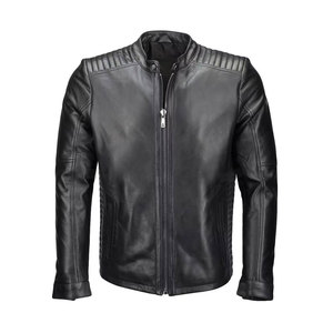 Hot Sale Stylish Men's Black Leather Ribbed Biker <b>Jacket</b> High Quality Fashionable Stand Collar High Street Breathable - Product Image 1