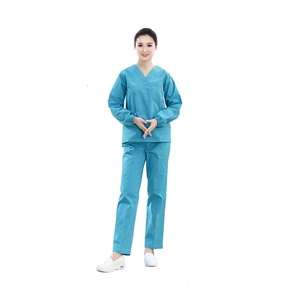Ensemble de blouses médicales bleues pour femmes, manches longues, coton et polyester tissé, uniformes d'hôpital - Product Image 3