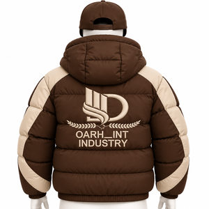 OARH INT INDUSTRY เสื้อแจ็คเก็ตบุนวมมีฮู้ดสำหรับผู้ชาย สีน้ำตาลเข้ม กันลม ซิปหนา สีน้ำตาลเบจสำหรับฤดูหนาว - Product Image 2