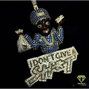 Colgante de Moissanita Personalizado con Diseño de Personaje y Bolsa de Dinero, de Plata de Ley 925, Totalmente Engastado, Estilo Hip Hop - Product Image 5