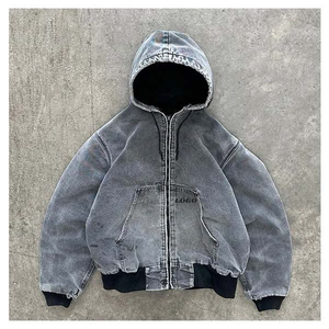 Sweat-shirt à capuche oversize en denim délavé pour homme, style streetwear décontracté en coton uni, collection automne - Product Image 4