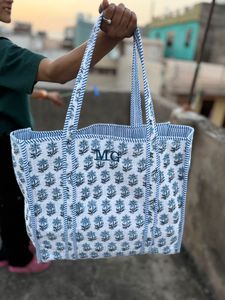 Floral Handprinted Large Quilted Women's Tote <b>Bags</b> Boho <b>Overnight</b> Weekender Beach Tote Eco-Friendly Shopping Grocery Travel <b>Bags</b> - Product Image 3