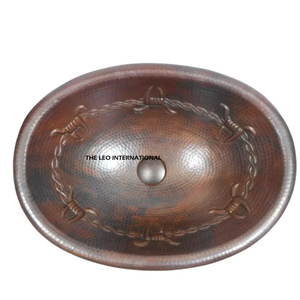 Lavabo Ovalado Rústico de Cobre Martillado, Diseño Occidental, Lavabo Bajo Encimera para Baño, Lavabo de Cobre Antiguo - Product Image 1