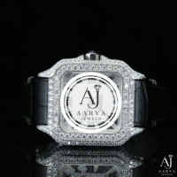 AARVA JEWELS Montre de luxe Hip Hop pour hommes avec diamants carrés, boîtier en acier inoxydable, bracelet en silicone, analogique, mécanique, Miyota, 25 mm, saphir