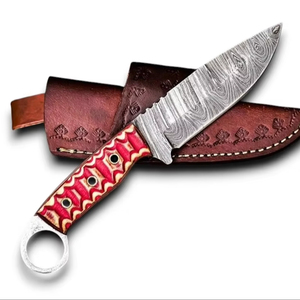 มีดเหล็กดามัสกัสเกรดอุตสาหกรรม ด้ามจับแบบเต็มด้าม ปลายมีดแบบดรอปพอยต์ ผลิตด้วยมือ สำหรับกิจกรรมกลางแจ้ง แคมป์ปิ้ง ยุทธวิธี เอาตัวรอด มีรูสำหรับนิ้ว OEM/ODM - Product Image 1