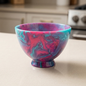 Bol en résine turquoise rose, bol en résine moderne à motif marbré, décoration d'intérieur, bol bleu aqua rose, bol décoratif fait main pour fruits, 5 pouces - Product Image 1