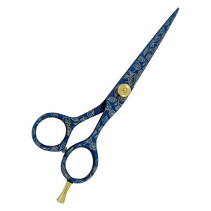 Ciseaux de coiffure professionnels SIGAL MEDCO, couleur bleue, vis dorée, acier inoxydable de qualité supérieure, pour droitiers, manche moyen - Product Image 3