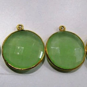 Conector de Cuarzo Calcedonia Verde en Forma de Moneda Redonda Facetada - Product Image 1