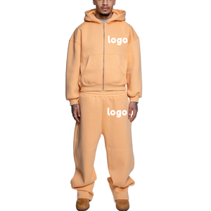 Fleece Heavy Weight Sweatpants and Hoodie <b>Set</b> Boxy Oversized Two Piece Zip up Hoodie Joggers <b>Sets</b> Men - Product Image 3