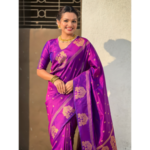 <b>Purple</b> Soft Silk Traditional Zari Woven <b>Saree</b> Elegant Traditional Scarf and Shawl - Product Image 6