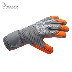 Customized Goalkeeper Gloves Roll Negative Cut Grey Mesh Body Geometric 3D Rubber Punch Zone Extended Wrist <b>Strap</b> Goalie Gloves - Product Image 3