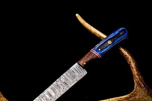 Cuchillo de caza hecho a mano de acero de Damasco, hoja de punta caída, mango de madera, 12 pulgadas, filo biselado afilado, cuchillo de caza para uso en exteriores. - Product Image 2