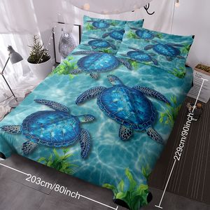 Set Copripiumino 3 Pezzi Tartaruga Marina Blu Acquerello, Biancheria da Letto con Tartaruga Tropicale Subacquea e Federe - Product Image 2