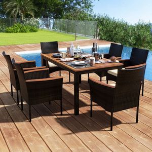 Set da Pranzo da Esterno in Rattan a 7 Pezzi con Sedie Impilabili e Foro per Ombrellone per Giardino - Product Image 1
