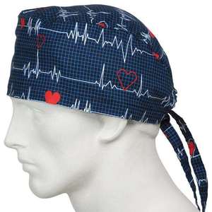 Unisex Medical <b>Scrub</b> <b>Cap</b> With ECG Heart Pattern Adjustable Cotton Polyester Woven Hospital Uniform <b>Scrub</b> <b>Caps</b> Needle Detection - Product Image 1