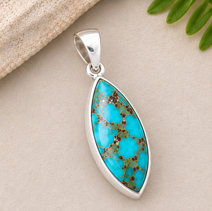 Pendentif en argent turquoise Mohave, pendentif en pierre précieuse turquoise naturelle, pendentif en argent sterling marquise - Product Image 3