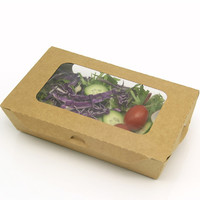 Cajas para Ensaladas de Papel Recubierto 16*10*5cm con Doble Ventana PET, Laminado Mate, Ecológicas, Desechables, de Grado Alimenticio, Marca Sungene