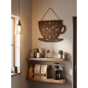 Horloge murale en bois délicat en forme de tasse à café, design rustique, mouvement silencieux à quartz, décoration de cuisine, horloge à suspendre - Product Image 2