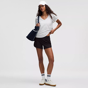 Wholesale Breathable Summer <b>V</b> <b>Neck</b> Casual Gym <b>Tops</b> Fitness Curved Hem Yoga Shirts Jersey Solid 100% Cotton Workout <b>Women</b> T-Shirt - Product Image 6