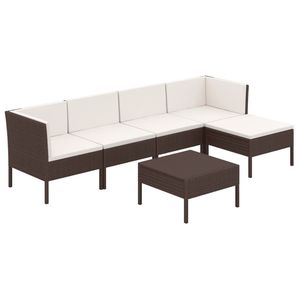 Set da salotto in 6 pezzi in Poly Rattan marrone con cuscini Set da giardino - Product Image 2