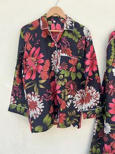 Ensemble pyjama en coton noir à fleurs, style indien, pour femmes - Product Image 5