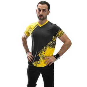 <b>Men</b> <b>Yellow</b> Black Printed V Neck T <b>Shirt</b> Short Sleeve Graphic Sports Casual Slim Fit Lightweight Custom Apparel Manufacturer Co - Product Image 1