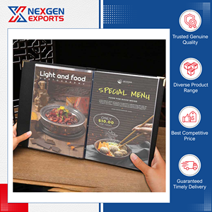 Best Selling Excellent Quality Modern Style Handmade PU Leather Loose-<b>Leaf</b> Restaurant Menu Cover Nexgen Exports Portable Custom - Product Image 3