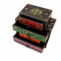 Coffre de rangement traditionnel en bois artisanal à 4 tiroirs |   Organisateur de bijoux et de maquillage empilable peint à la main pour la garde-robe et la décoration de la maison