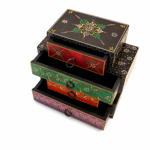 Handcrafted Traditional Wooden 4-Drawer <b>Storage</b> Chest | Hand-Painted <b>Stackable</b> Jewelry Makeup Organizer for <b>Wardrobe</b> Home Decor - Product Image 3