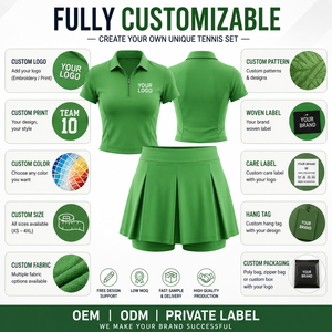 Ensemble de golf pour femmes Green Women, polo zippé, jupe plissée, vêtements de sport à manches courtes, logo personnalisé - Product Image 4