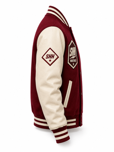 SHH INDUSTRIES Custom Varsity Jacket Men Red White Baseball Bomber with Embroidered Patches Snap Button College Letterman Jacket - Product Image 3