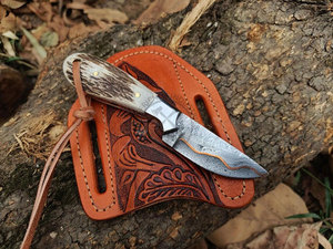 Nueva llegada: Cuchillo de caza y camping hecho a mano de grado industrial, con hoja de punta caída y espiga completa, de cobre Cu Mai y Damasco. - Product Image 2
