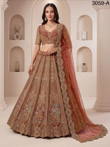 Ensemble Lehenga Rose Brodé de Perles, Robe de Mariée, Dupatta en Tulle, Blouse, Jupe, Tenue de Cérémonie Nuptiale, Silhouette Trapèze Amovible - Product Image 4