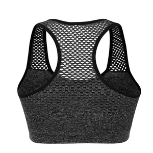 Soutien-gorge de sport dos nageur pour femme, respirant, à maintien moyen, avec dos en maille, gris uni, pour fitness et entraînement - Product Image 3
