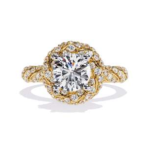 Bague de fiançailles avec halo de diamants ronds de 0,80 carat et pavé multi-rangs en or rose 14 carats, or jaune ou or blanc - Product Image 1