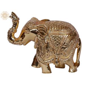Petit éléphant habillé traditionnel de 4 pouces en laiton plaqué or Sculpture artisanale - Product Image 1