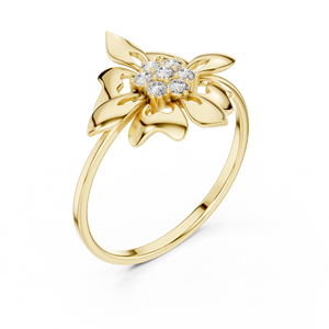 Anillo Minimalista en Forma de Flor de Oro Amarillo Sólido de 10k, 14k, 18k con Diamantes Cultivados en Laboratorio de Corte Redondo, Anillo de Boda Clásico, Regalo para Ella - Product Image 3
