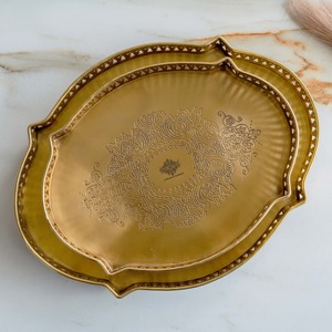 Round Gold Metal Decorative Plate Embossed Floral Pattern Hammered Texture Dish <b>Platter</b> Tray Decorative Handmade <b>Platter</b> - Product Image 3