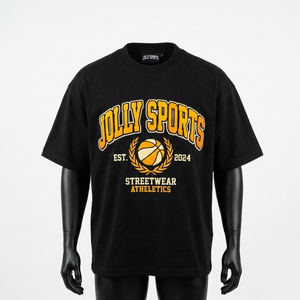 T-shirt surdimensionné pour homme en coton premium 240 GSM, noir, imprimé, coupe ample, style athlétique - Product Image 1