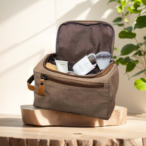 Leather Canvas Toiletry Bag Travel Organizer Waterproof Cosmetic Storage Kit Large Travel <b>Case</b> LCTB-0036 - Product Image 2
