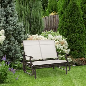 Panca a dondolo doppia da giardino/patio con seduta in rete bianco crema e struttura in acciaio - Product Image 2