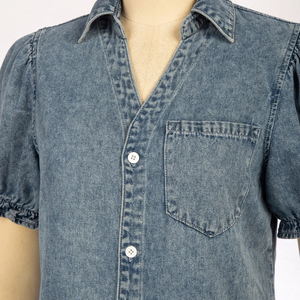 Chemise en jean denim pour femmes grandes tailles, à motif imprimé, respirante, écologique, séchage rapide, boutonnée, manches courtes - Product Image 5